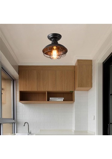 Tel Kafes Tavan Işıkları Kolye Lambaları Endüstriyel Retro Kubbe Tavan Lambasına Yakın Gümüş Gümüş