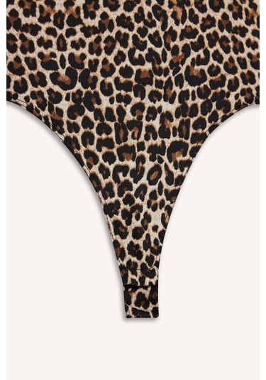 Defacto Leopar Desenli Kare Yaka Çıtçıtlı Body F9247ax25aubg115 Bej-bg115