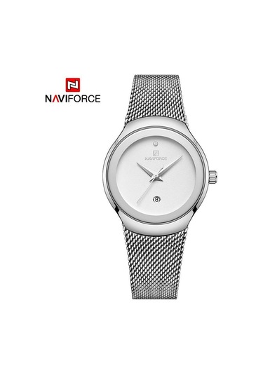 Gümüş Naviforce Kadın Kuvars Saatler Moda Bayanlar Paslanmaz Çelik Lüks Elbiseler Kol Saati Saat