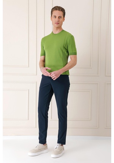 Slim Fit Bisiklet Yaka Kısa Kol Yeşil Triko Tr 869 Yeşil