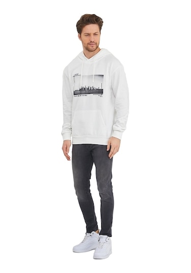 Adams Kanguru Cepli Newyork Baskılı Kapüşonlu Sweatshirt