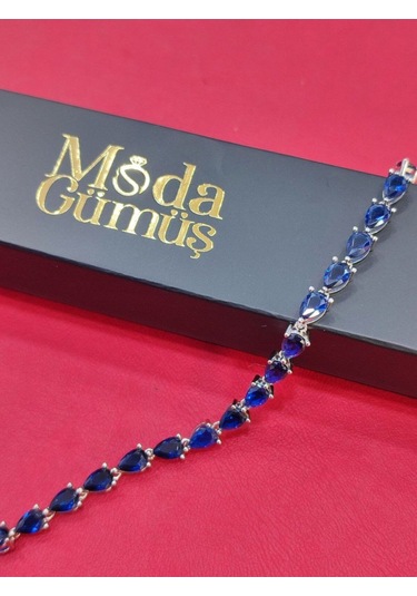 Modagümüşevi 925 Ayar Gümüş Safir Zirkon Taşlı Su Yolu Kadın Bileklik