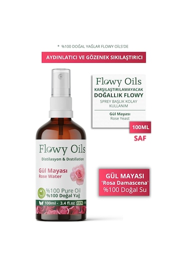 Flowy Oils Gül Mayası Suyu Aydınlatıcı ve Gözenek Sıkılaştırıcı Tonik 100 ML