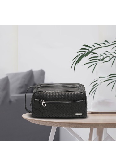 Lenyes Lb527 Tomas Serisi Dokuma Pu Deri Bilek Tasarımlı Çizilmeye Dayanıklı Aksesuar Çantası Siyah