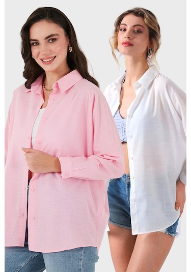 Sd Luxury Bayan Gömlek 6781001s2 Beyaz - Pembe