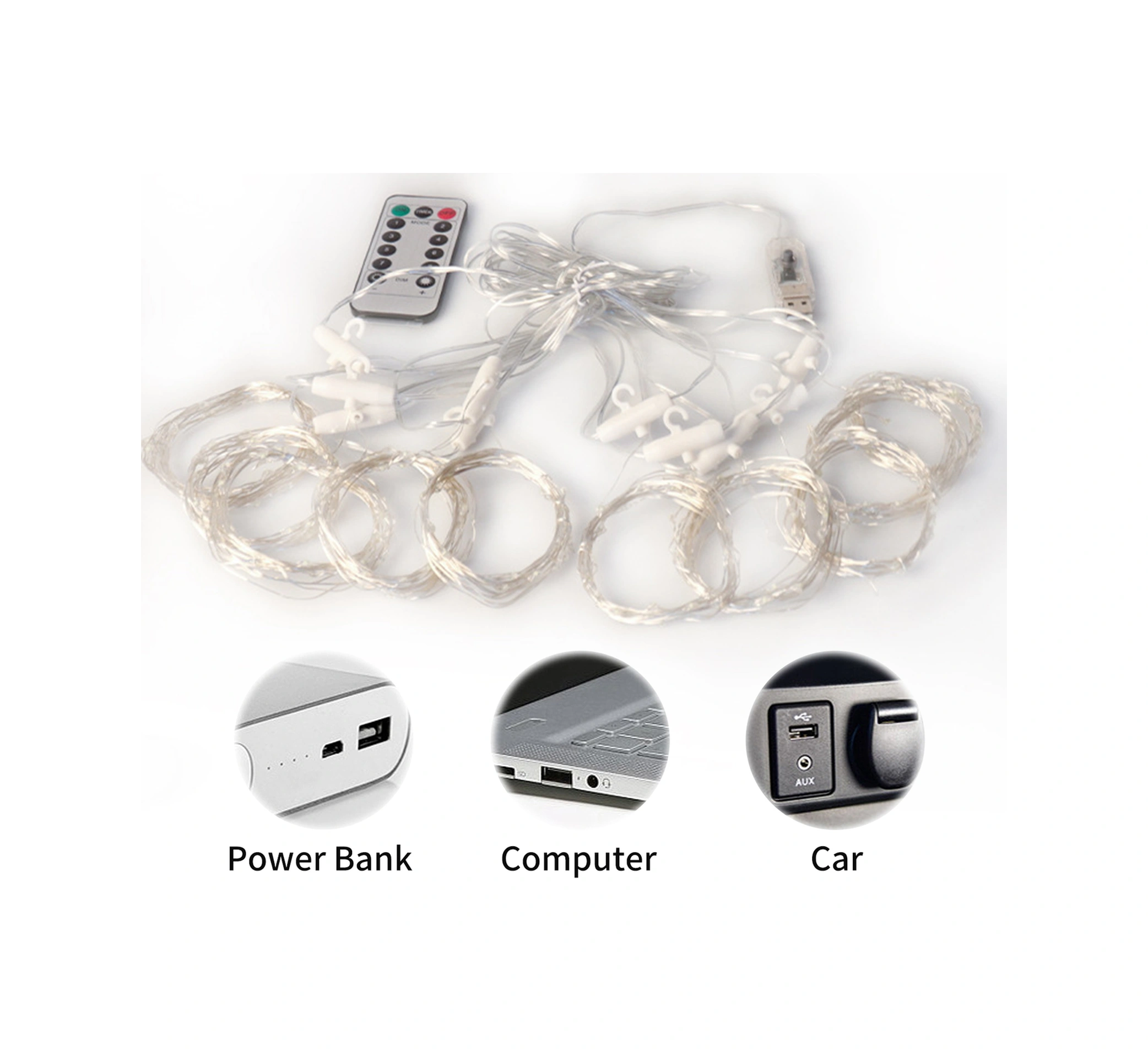 Youtek Led Perde Işığ 200 Led 3x2m Usb Şarjlı Kumandalı 8 Modlu Işık Seviyesi Ayarlanabilir İç/ Dış Dekoratif Işık Sıcak Beyaz