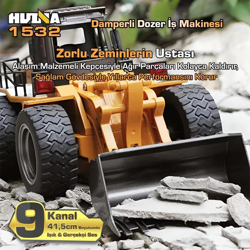 Huına 1532 1/18 9ch Rc Wheel Loader Damper Dozer Kamyon İş Makinesi Kazıcı Uzaktan Kumandalı Rc Model -2.4g Gerçekçi Similasyon Ses Ve Işık Sistemi