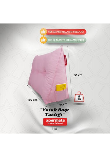 Yatak Başı Yastığı Sırt Ve Bel Destek Yastığı 160 Cm Pembe