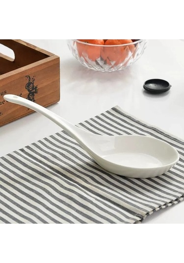 Novahub Luolili Kemik Çini Büyük Seramik Yuvarlak Kaşıklar Çorba İçin Uzun Kaşık Kepçe B B B