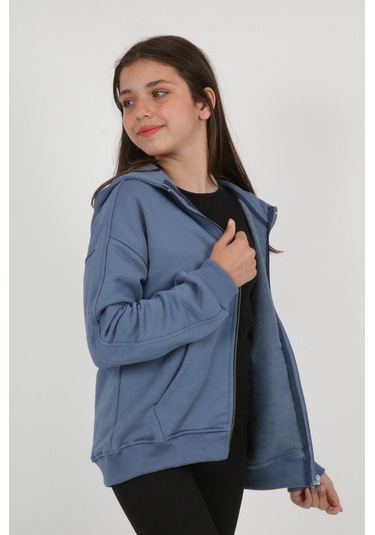 Toontoy Kız Çocuk Nakışlı Hırka İndigo