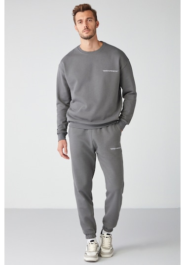 Marshall Erkek Pamuklu Içi Polarlı Nakışlı Relaxed Gri Eşofman Takımı