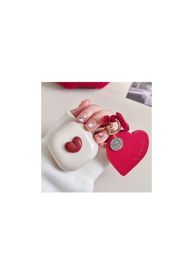 Samsung Galaxy Buds Live - Buds Fe Uyumlu Figürlü Kalp Kılıf Kırmızı