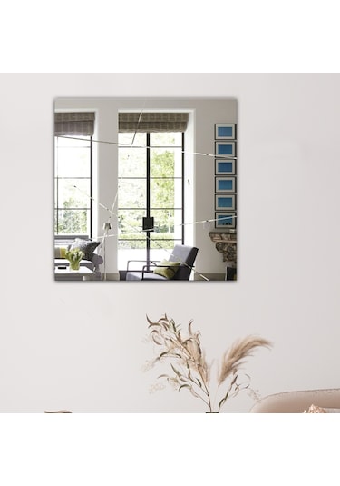 Ayna | Düz Ayna | Tasarım Kanallı - Kare Ayna | 60Cm X 60Cm Şeffaf