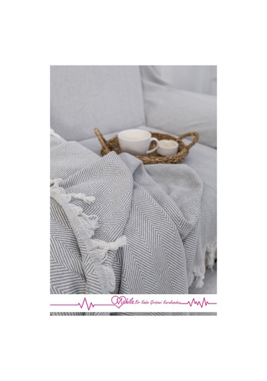 Klasik Pamuklu Koltuk Örtüsü 180x300 Cm Kolları Örten Balık Sırtı Desen Koltuk Örtüsü Gri