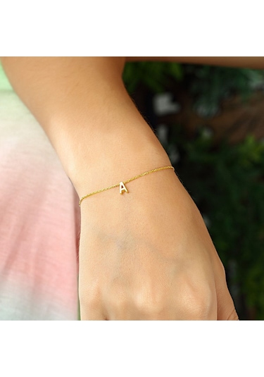 Rachon Azuris 925 Ayar Gümüş Üç Boyutlu Harf Bileklik Gold