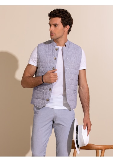Cacharel Açık Gri Slim Fit Keten Karışımlı Mont Yelek