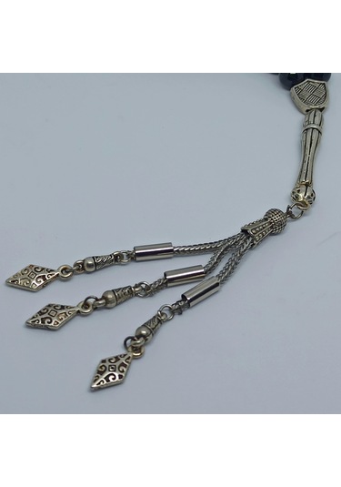 Kesebe Doğal Damarlı Yemen Akik Taşlı Siyah Tespih - El Yapımı Koleksiyonluk Parça Çok Renkli