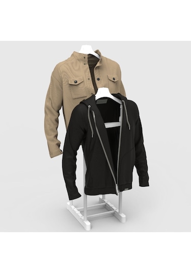 Çift Askılıklı Yükselik Ayarlı Dilsiz Uşak &Elbise Askısı Beyaz