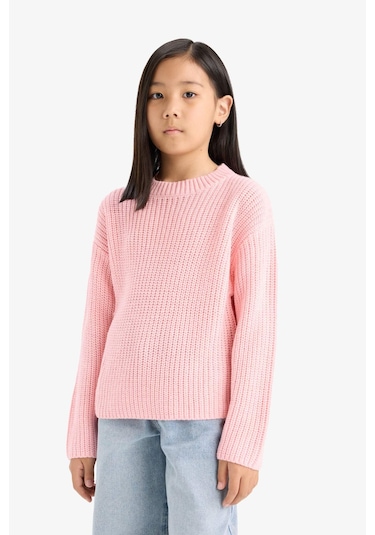 Defacto Kız Çocuk Standart Fit Bisiklet Yaka Triko Kazak C6909a825aupn637 Pembe