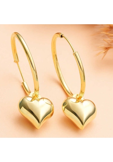 Gümüş Gold Kalp Sallantılı Kadın Küpe