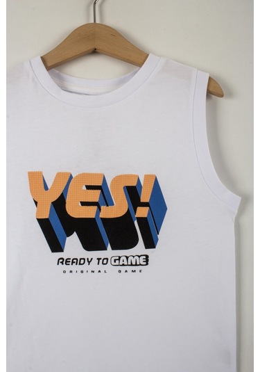 Erkek Çocuk Yes Yazılı Şortlu Takım-6086-Beyaz