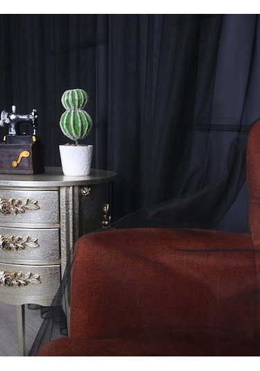 Hilal Petek Zemin Grek Ölçünüze Özel Dikim Tül Perde Siyah