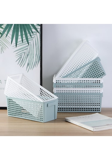 Sones Masaüstü Atıştırmalıklar Ve Çeşitli Eşyalar Depolama Sepeti Dikdörtgen Plastik Depolama Sepeti, Büyük Açık Yeşil