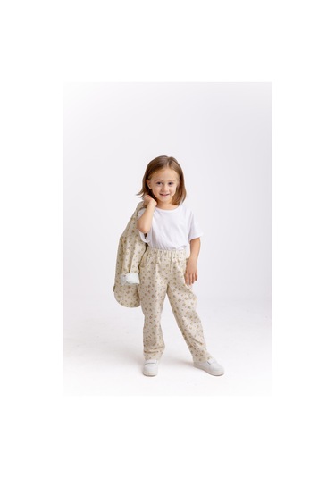 Çiçek Gabardin Kız Çocuk Pantolon Ekru