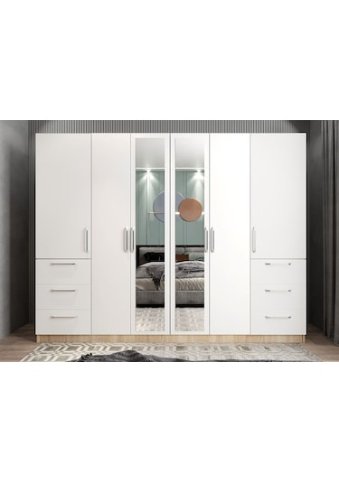 Zeren 6 Kapaklı Çekmeceli Gardırop Dolap Mb 270 Cm