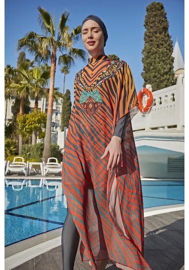 Remsa Tesettür Mayo Üzerine Tasarım Tek Kaftan Pareo 430-305 Kenya