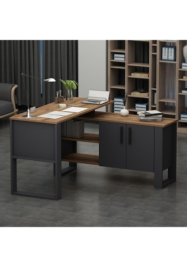 Ares Çalışma Masası Ofis Masası Bilgisayar Masası Ceviz - Antrasit Antrasit - Ceviz