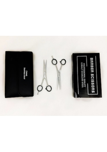 Cobalt Profesyonel Kuaför Saç Kesim, 5,5 İnç İkili Makas Seti, Kesim Makası, Çift Taraflı Efile Makası, Özel Deri Çantalı
