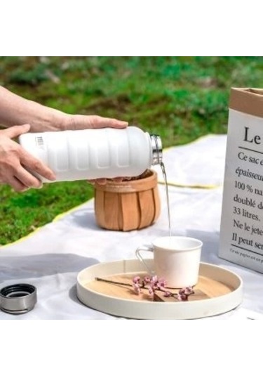 Paslanmaz Çelik Termos Su Şişesi 360ml Vakumlu Kapak Beyaz İthal Ürün Beyaz