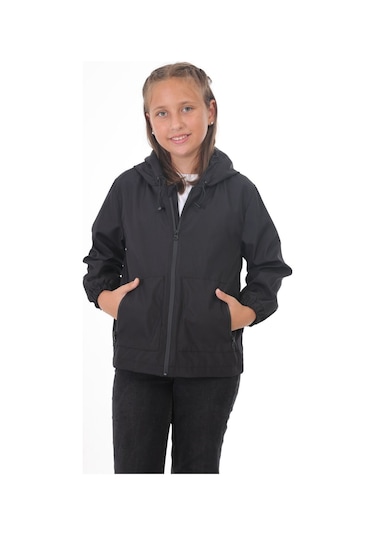 Freemen Kız Çocuk Siyah Astarlı Su Ve Rüzgar Geçirmez Kapüşonlu Çift Fermuarlı Siyah
