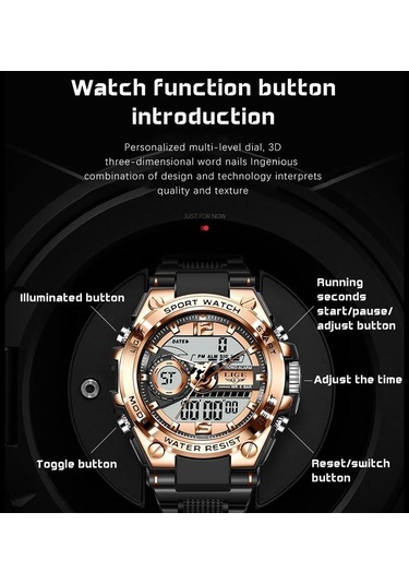 Lıge Yeni Spor Erkek Saatleri Top Marka Lüks Askeri Kuvars İzle Erkekler Su Geçirmez Gümüş&black