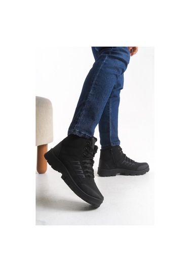 Ghattix Kışlık Fermuarlı Erkek İçi Tüylü Bot Siyah Siyah