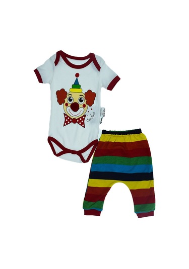Ana Kuzusu Yazlik Palyaço Erkek Bebek Zıbın Takım-kırmızı Kırmızı