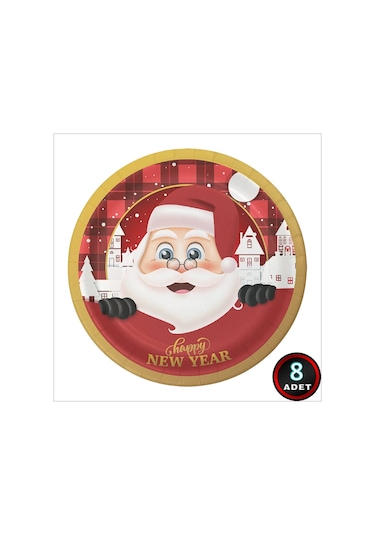 Yılbaşı Noel Baba Karton Tabak - 22cm X 8 Adet