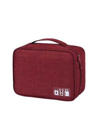 Yifomall Büyük Boy Dijital Çantası: Usb Kablosu, Powerbank, Kulaklık Saklama Kutusu - Çok Fonksiyonlu Bölmeli, Ağ Çantası İzolasyonu, Serbest Ayarlanabilir Bölmeler - Bordo