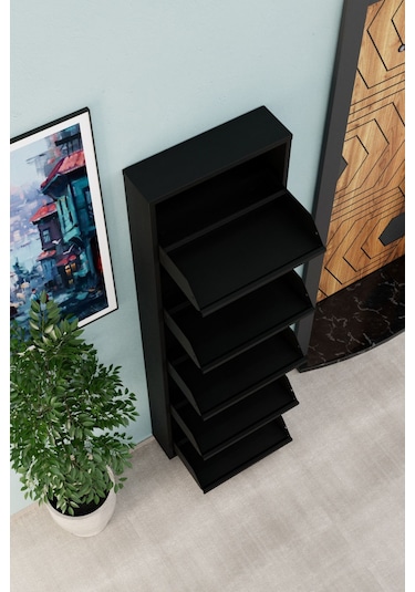 5 Kapaklı Metal Ayakkabılık Siyah Siyah