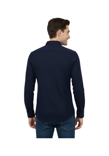 Rasstmen Erkek Spor Slim Fit Uzun Kol Petek Dokulu Gömlek Bgl-st04823 Lacivert