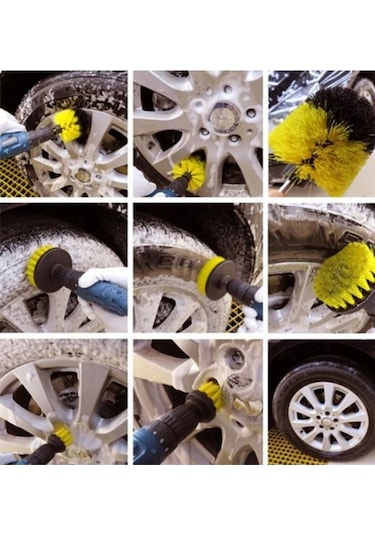 3lü Matkap Ucu Araba Tekerliği Jant Koltuk Yıkama Banyo Duşakabin Temizleme Fırçası Seti