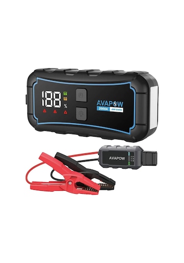 Avapow E5 Pro 12000MAH 2000A Jump Starter Taşınabilir Akü Takviye Kiti (Powerbank + LCD + LED Işık)