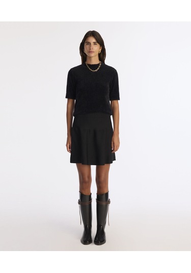 Yargıcı Volanlı Kısa Triko Etek 25kket4014x 001 Siyah