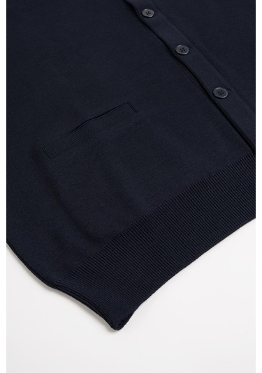 Ön Cepli V Yaka Battal Büyük Boy Düğmeli Yünlü Triko Hırka Lacivert