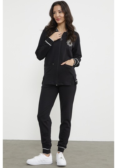 Nakış Detaylı Jogger Eşofman Takım - Siyah 001
