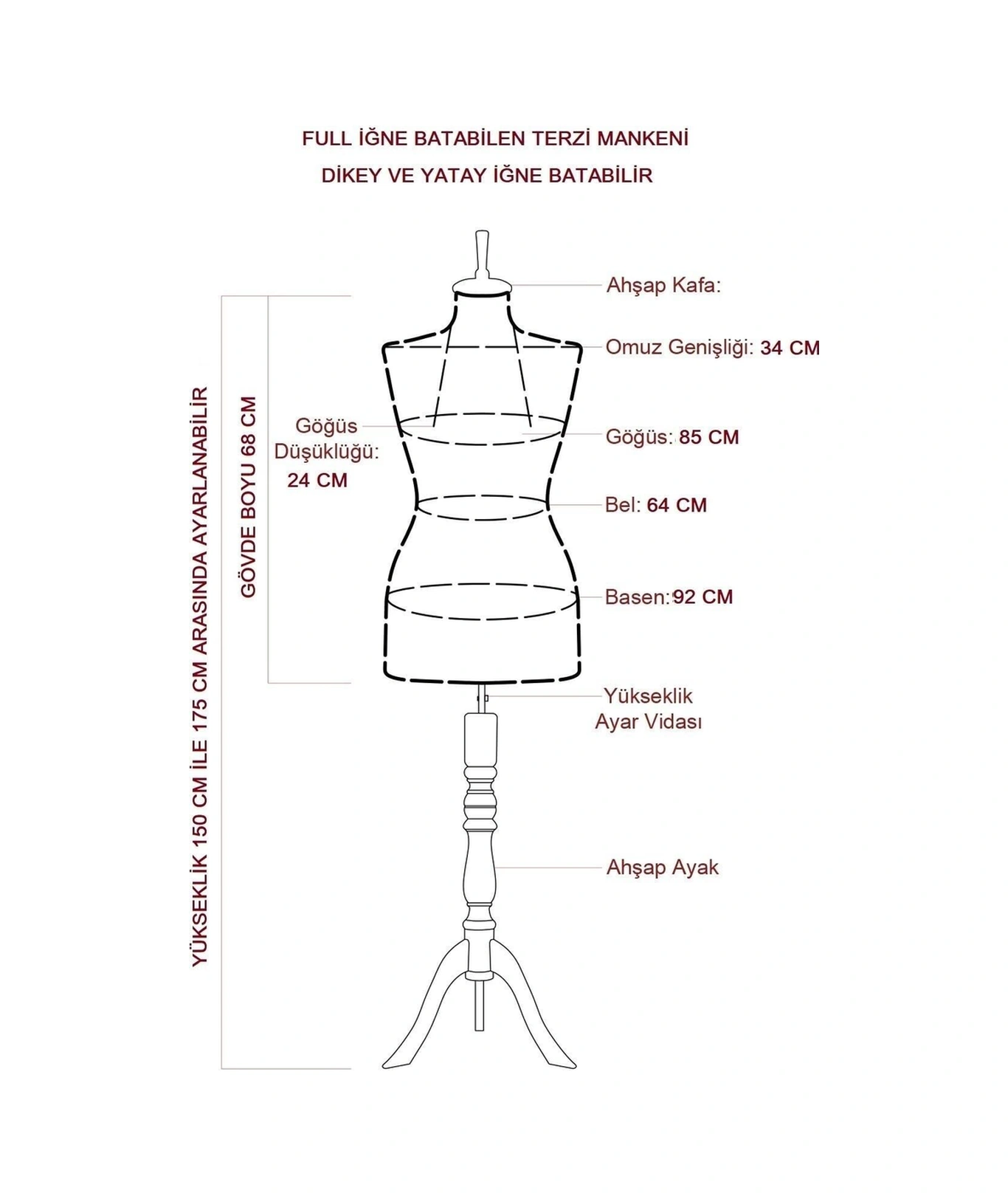36 Beden Full Iğne Batabilen Terzi Mankeni Prova Mankeni Vitrin Mankeni Po-01 4127