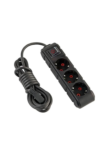Ufo 3'lü Siyah Anahtar Akım Korumalı Grup Priz 1.5 Mt Şok Korumalı Priz 1 - 3 M