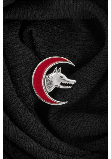 925 Ayar Gümüş Ay Motifli Bozkurt Rozet -8059