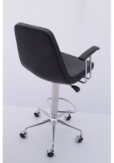 Rose Siyah Deri Tekerlekli Yüksek Bar Sandalyesi Çok Renkli